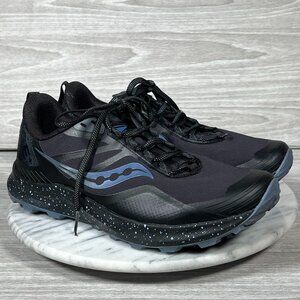 Saucony Peregrine 12 ICE+ 3 Womens 10 Running Shoes Black Blue Trail Outdoor
